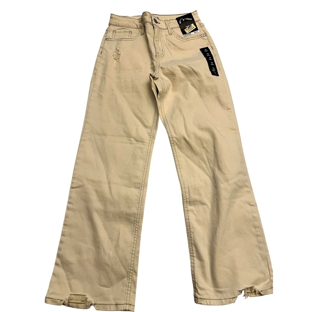 Art Class Baggy Jeans‎ Womens 12 Quiet Cream Distressed Raw Hem High Rise New